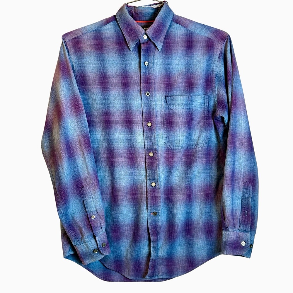 Vintage St. John's Bay Ombré Blue and Purple Plaid Longsleeve Button Up Size S